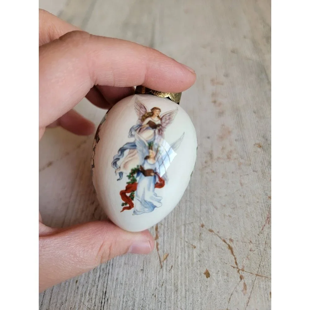 Vintage egg lady Angelic angel porcelain ornament Xmas flower‎